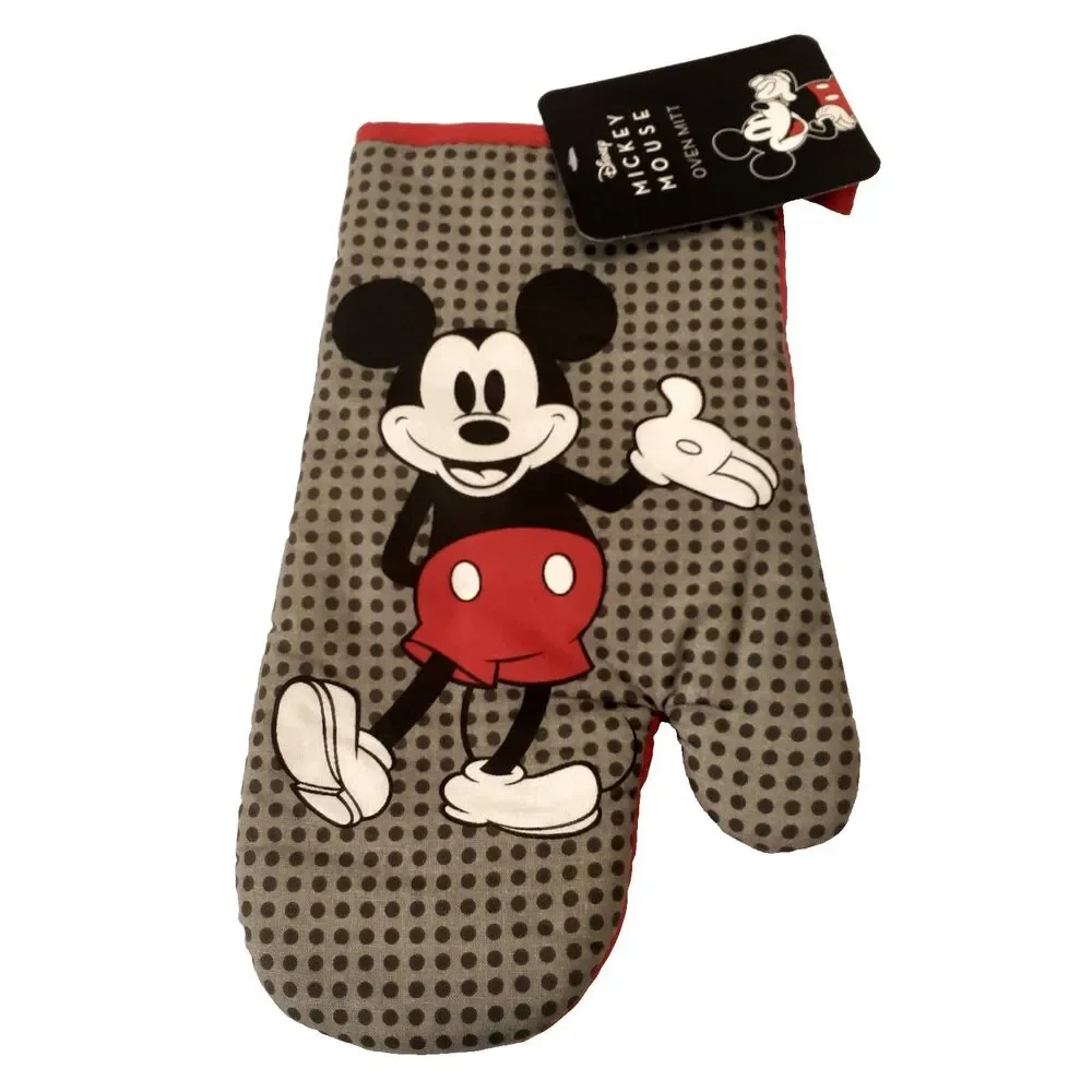 Disney Mickey Mouse Oven Mitt Pot Holder Gray Red Black Polka Dot 2 Pieces